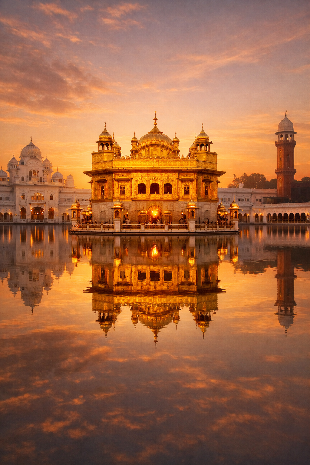Golden Temple Amritsar reflected in sacred pool golden dome architecture dusk wallpaper